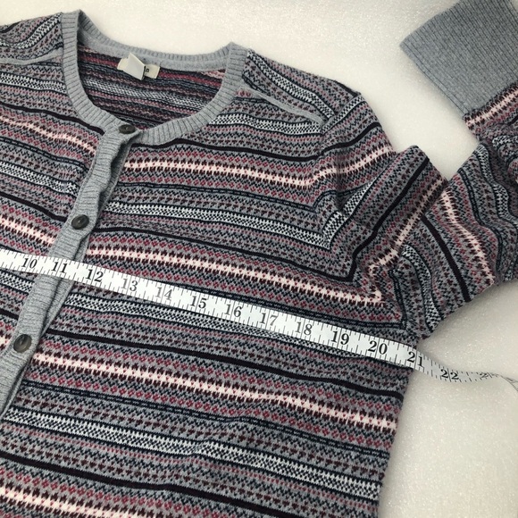 L.L. Bean Cardigan Fair Isle Cotton Cashmere Blend Sweater Gray Pink Size Large - Picture 9 of 14